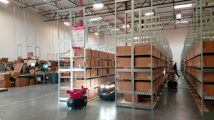 inVia AMR robots moving about in warehouse