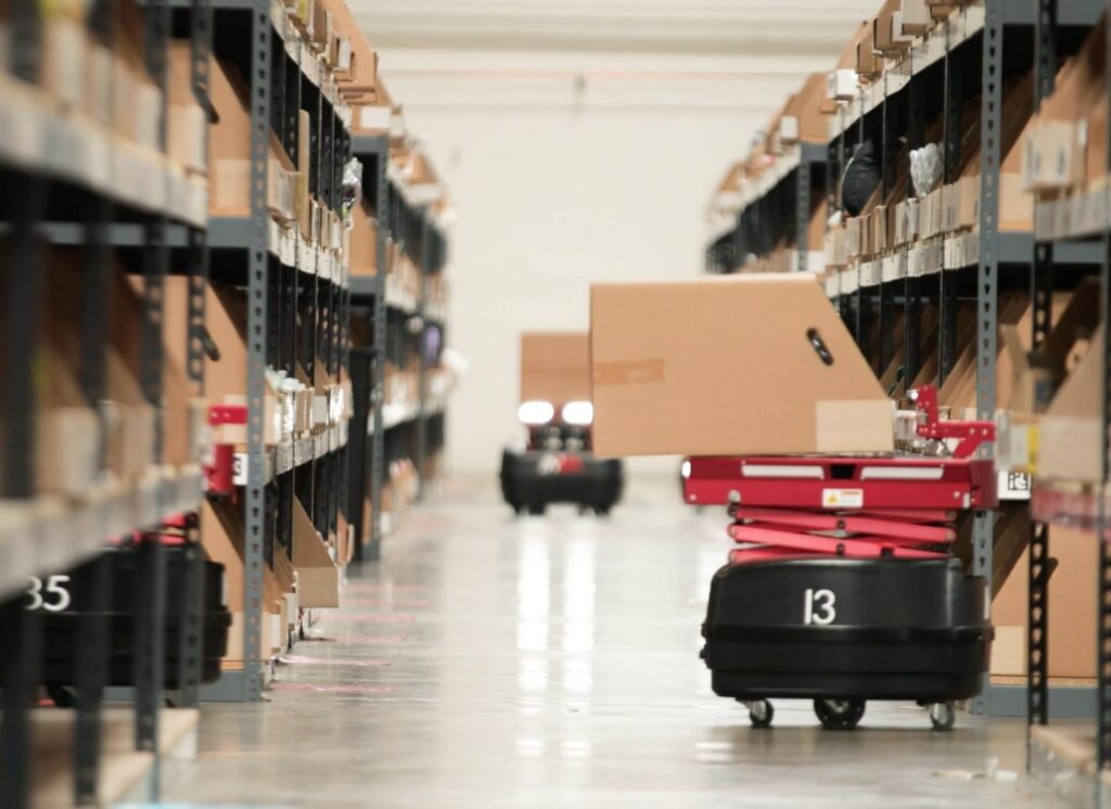 inVia Autonomous Robots Picking Orders From Warehouse Storage