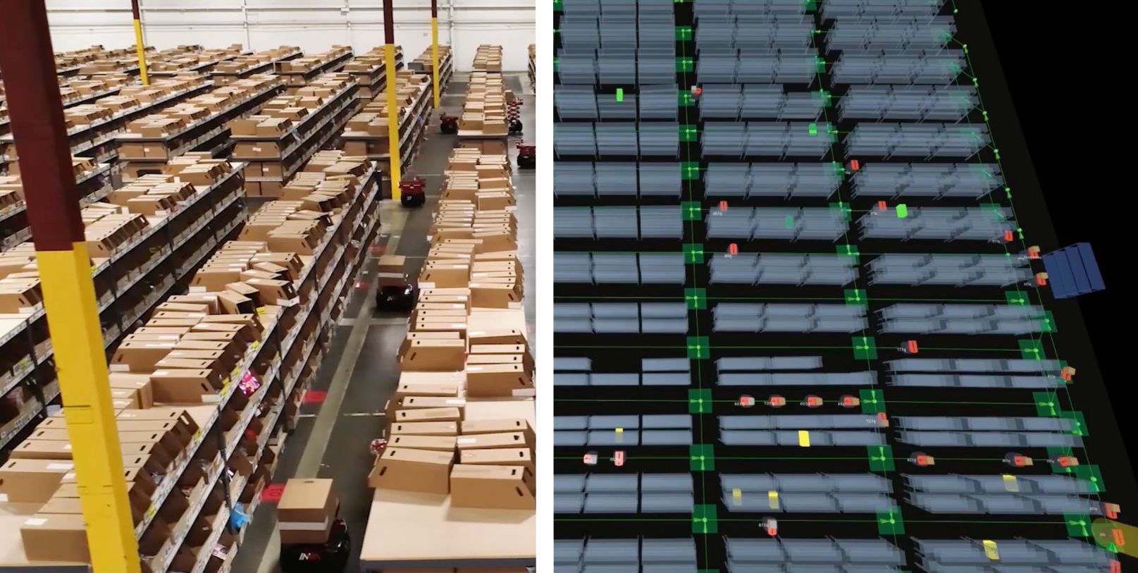 AMR Robots Retrieving Goods In Modern Warehouse